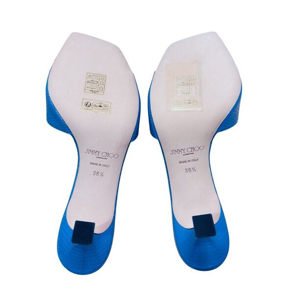 Jimmy Choo Skye 70 Denim Blue Lizard Leather Mules EU 36.5 US 6.5 NIB MSRP $850 - Picture 7 of 8